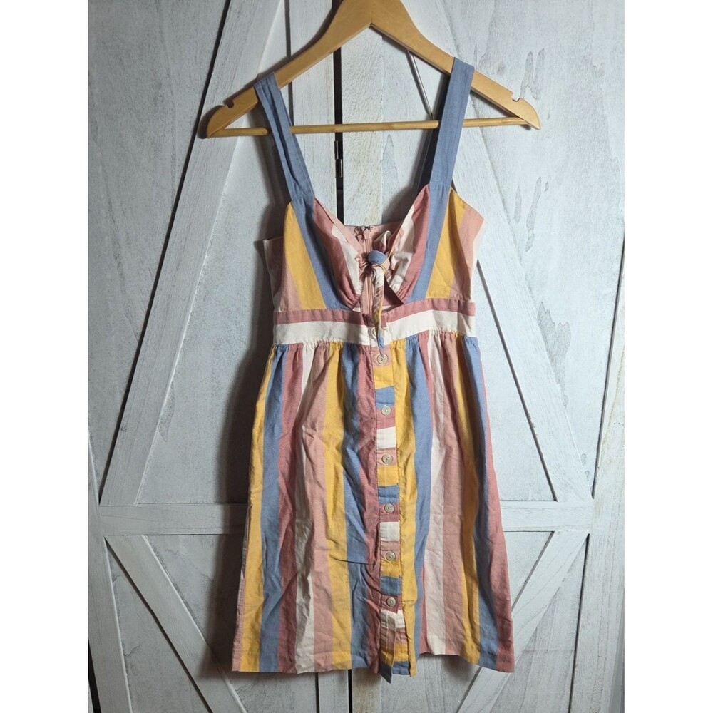 Madewell Striped 100% Cotton Tie-Front Peekaboo Midi Dress Size 00